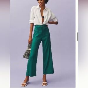 NWT Anthropologie The Collette Cropped Wide Leg Pants by Maeve Linen Edition